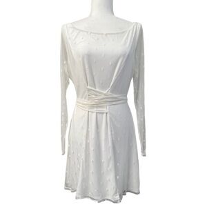 Lovers + Friends Ivory Mesh Dot Overlay Long Sleeve Dress - Size XL
